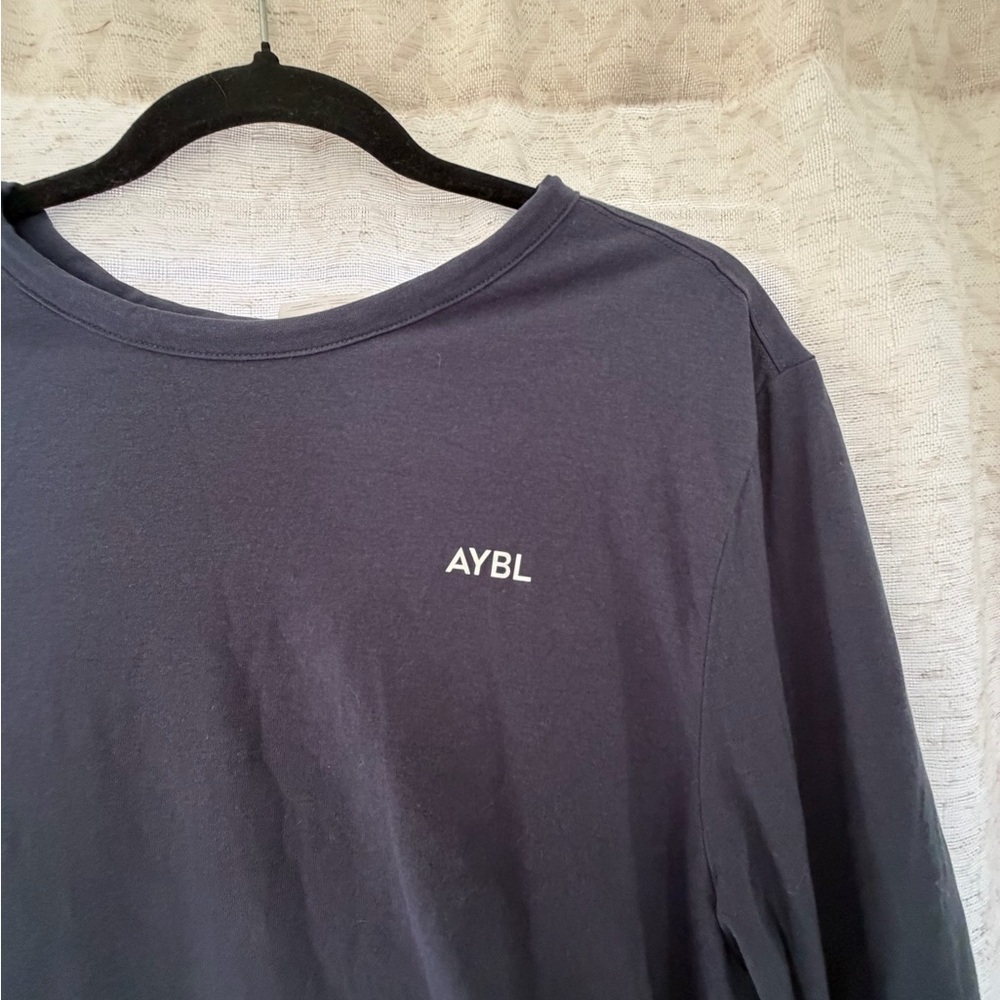 AYBL Tees, one blue long sleeve, one green short sleeve. Blue-M. Green-S